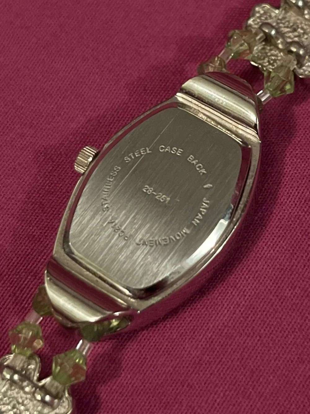 Floral Crystal Bracelet Watch in Green and Pink Accents
